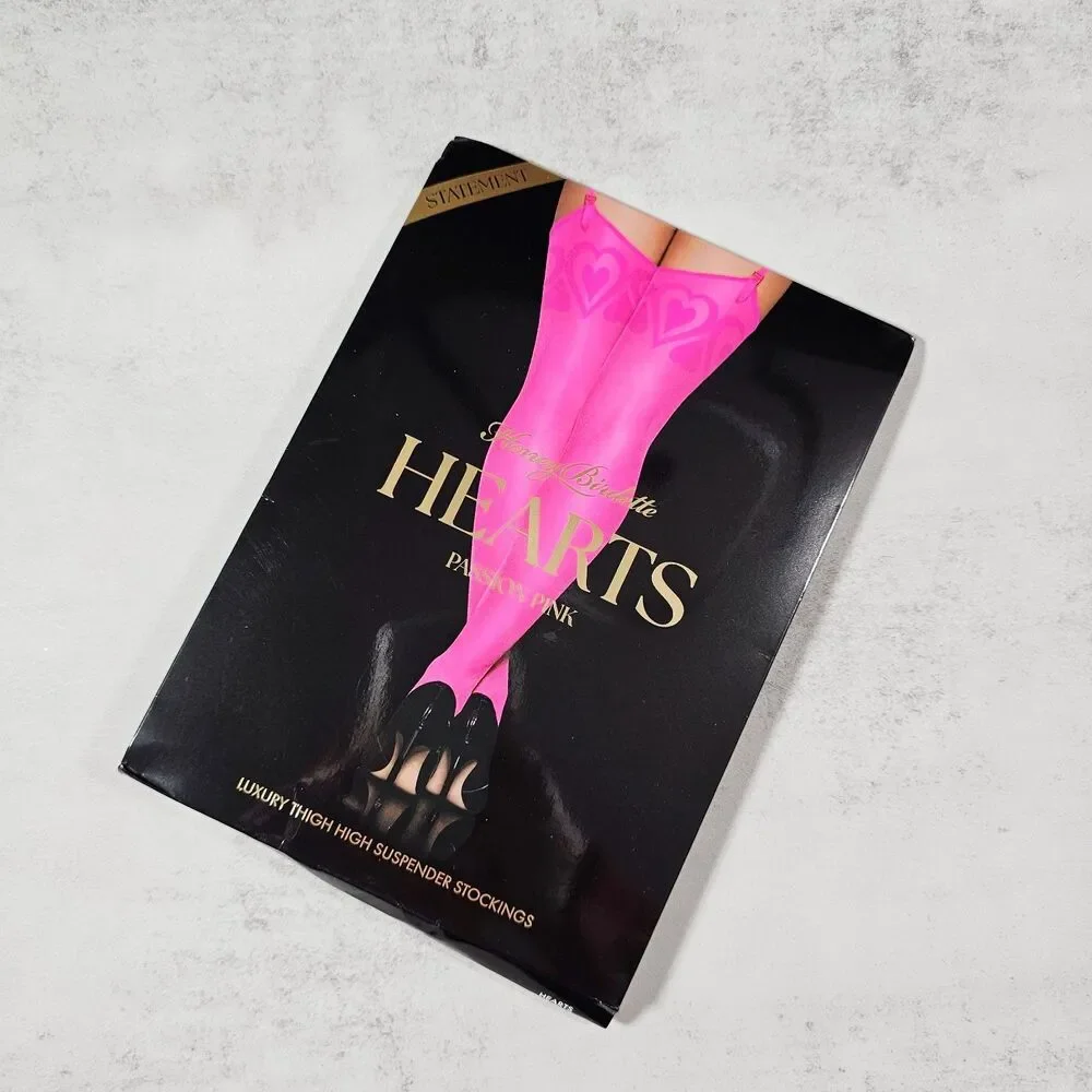Honey Birdette Hearts Passion Pink Garter Stockings Thigh Highs Size S